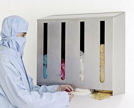 304 stainless steel wall-mount dispensers include slots for dispensing packaged gloves  |  4951-46-2 displayed