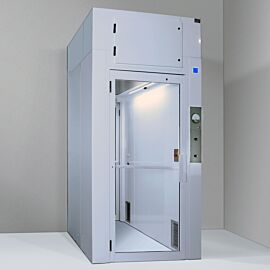 Pressurized cleanroom airlock for personnel with interlocking doors, 2’x 4’ low-energy EC fan filter unit, room-side replaceable HEPA filter  |  6010-17A-PAL displayed