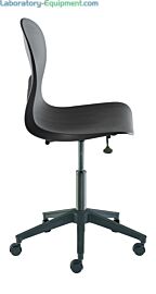 Biofit black high bench chair includes composite base, dual-wheel casters, polypropylene shell and black metal part finish
