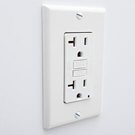 Duplex outlet with installed quick-connect plug for streamlining installation  |  6704-33A displayed