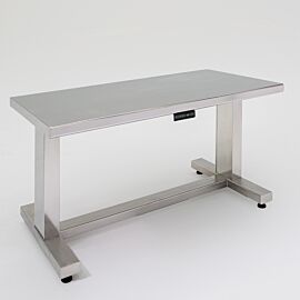 ErgoHeight® adjustable tables include heavy-duty stainless steel top and frame for lateral stability and cleanroom compatibility  |  3504-02A displayed
