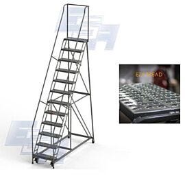 EGA all-welded steel Industrial Rolling Ladders with perforated EZY-Tread and a 450-lb capacity available in 2 to 12-step models with 3" spring loaded casters