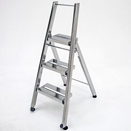 Three step BioSafe heavy duty cleanroom folding step ladder is ideal for repair work or other out-of-reach tasks that could require the use of tools  |  2805-97 displayed