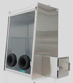 Full-View Stainless Steel Glove Box provides a clean, low-humidity environment (shown with optional air lock, gloves)  |  9670-04 displayed