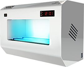 HandyBox UV-C Hand Sanitizer UHS300V4 features an integrated fan that sanitizes the air within a room ideal for placement near cleanrooms and controlled environ  |  1017-34 displayed