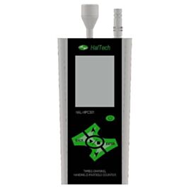 HPC301 3-Channel Handheld Laser Air Particle Counter simultaneously measures 3 user-configured particle sizes; accessories sold separately  |  1510-31A displayed