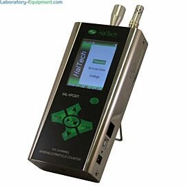 HPC601 6-Channel Handheld Laser Air Particle Counter simultaneously measures 6 user-configured particle sizes; accessories sold separately  |  1510-30A displayed