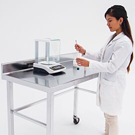 ISO 6 Stainless Steel Lab Table with Backsplash features a seamless, radius cove for easy clean-up  |  9607-02 displayed