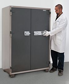 The Double-Door Fire-rated Safety Cabinet features heavy-duty locking bolts that secure the door's perimeter to the chamber  |  6500-16 displayed