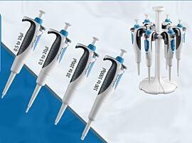 Starter kit NextPette Precision Pipettes Micro Set by Accuris includes four mechanical single-channel pipettes and a carousel stand | 2808-30 displayed
