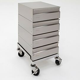 Cleanroom-compatible mobile drawer with all-stainless steel design and swivel casters