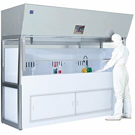 The Standard Modular Wet Cleaning Bench is ideal for isolating bath controls from the processing, which eliminates any chance of contamination  |  2001-07 displayed