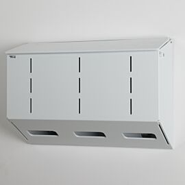 Polypropylene medical glove holder with 3 compartments, wall mount, no catch basin, 24" W x 8" D x 17" H  |  4952-72A displayed