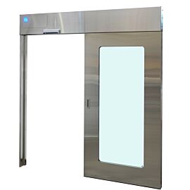 Stainless steel sliding door with recessed track design comes as a complete, ready-to-install unit  |  5555-PP-02 displayed