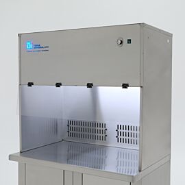 Stainless steel ISO 5 recirculating vertical laminar flow hood with adjustable rear vents; 48"w, mounted on a base cabinet (sold separately)  |  1688-91B-48-SS-R displayed