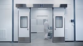 The Rite-Hite ISO-Clean® glider door helps shield against contamination, preserving sterile environments  |  1999-15 displayed