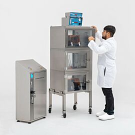 Series 400 three chamber stainless-steel desiccator cabinet provides multi-chamber humidity control  |  1609-02BNP displayed