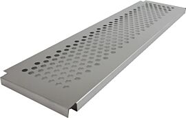 304 stainless steel perforated shelf adds storage space to a backsplash table while minimizing dust accumulation  |  9607-26 displayed