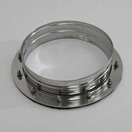 Exterior of 304 stainless steel glove port; 12" diameter round, with neoprene gaskets  |  1672-08-2 displayed