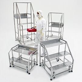 For cleanroom maintenance, ISO 4 BioSafe step stairs and work platforms are non-folding options for ideal maintenance tasks
