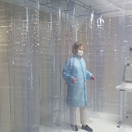 Flexible strip shields and panels in several cleanroom-compatible materials create an economical softwall enclosure  |  6704-07 displayed