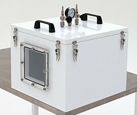 Aluminum vacuum chamber with viewing window: 17"x17"x13.5" model shown.  |  5235-30 displayed
