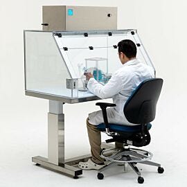 ValuLine® benchtop fume hood with optional high-output 1,200 CFM blower module; system can be ducted to outside exhaust  |  5052-04 displayed