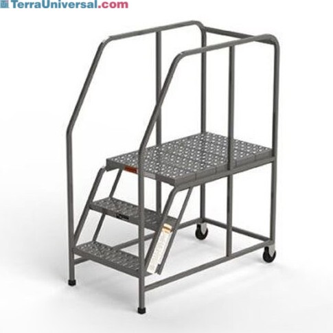 W025H 3-Step Steel Mobile Work Platform, Handrails, EZY Tread, 24