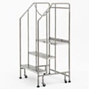 Mobile Step Ladder; BioSafe® Round Tube, Fully Welded, 3 Steps, 304 or 316 SS, 30