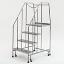 Mobile Step Ladder; BioSafe® Round Tube, Fully Welded, 4 Steps, 304 or 316 SS, 30