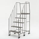 Mobile Step Ladder; BioSafe® Round Tube, Fully Welded, 5 Steps, 304 or 316 SS, 30