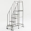 Mobile Step Ladder; BioSafe® Round Tube, Fully Welded, 5 Steps, 304 or 316 SS, 20