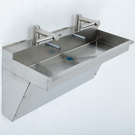 Wall-Mount Sink, BioSafe®, ADA Compliant, 2 Dyson Airblade Faucets, 304 or 316L SS, Stainless Steel Finish Faucets, 48