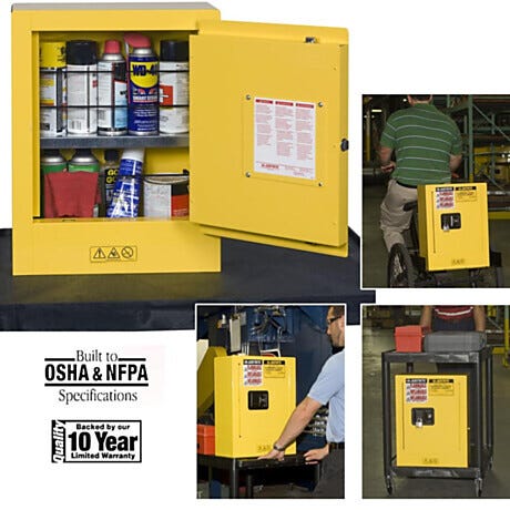 Justrite 890200 Sure-Grip Ex Mini Flammable Safety Cabinet; Manual Single Door, Double-Walled Steel, 17