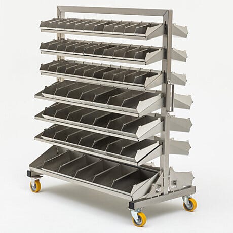 Mobile Storage Rack; Bins, 304 or 316L SS, 50