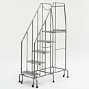 Mobile Step Ladder; BioSafe® Round Tube, Fully Welded, 5 Steps, 304 or 316 SS, 20