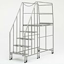 Mobile Step Ladder; BioSafe® Round Tube, Fully Welded, 5 Steps, 304 or 316 SS, 30