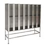 304 stainless steel cubbies with slotted footplates, double-sided with 28 compartments, 14 per side  |  4955-05 displayed