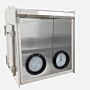 Stainless Steel Series 600 Full-View Glove Box, shown with optional side door and iris adapter  |  9670-01B displayed