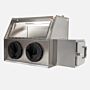 Stainless Steel Single Series 300 Glove Box Isolator includes Tempered Glass Window Right Airlock, and port for NitroWatch sensor  |  1694-01C displayed