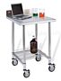 InterMetro laboratory work table with stainless steel surface and backsplash and three-sided frame, shown with caster and optional wire shelf  |  1533-70 displayed