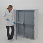 Freestanding laboratory storage cabinet, 49”W x 24”D x 60”H, polypropylene, two chambers, static-dissipative PVC double doors, locking brackets  |  4103-04 displayed