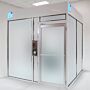 Frosted panels provide privacy for confidential or high-security operations