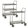 All stainless steel Grade A pharma cleanroom and lab carts withstand regular cleaning and sterilization; two sizes with 2- or 3-shelf configurations  |  1403-PP-06 displayed