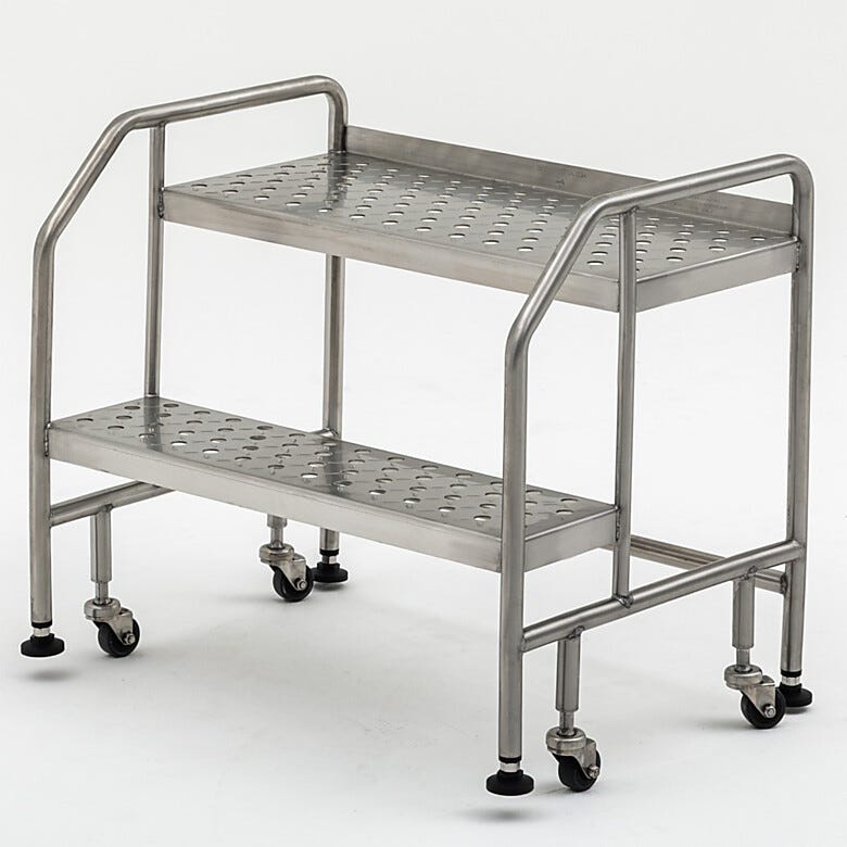 Terra’s BioSafe® 2 step ladder offers a minimized crevice design that streamlines cleaning and limits particle buildup | 2805-83B displayed