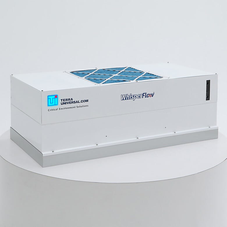 Uninterruptible Power Supply (UPS) mounted on top of FFU allows battery operation during power outage; status indicator lights provide visual alerts | 6601-24A-H-EC-BP displayed