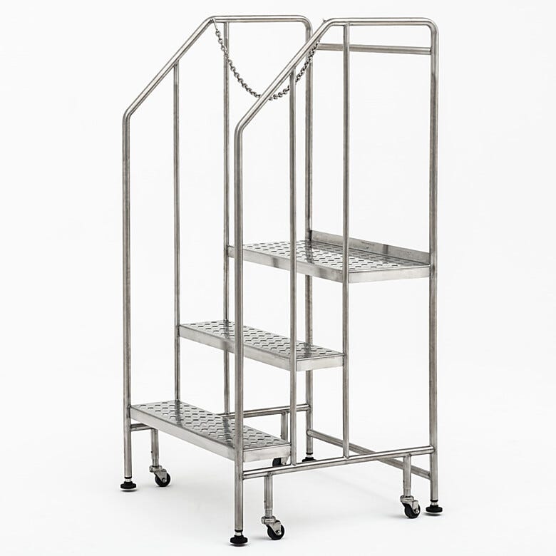 Terra’s BioSafe® 3 step ladder features a design with minimal crevices, making cleaning easier and reducing the accumulation of particles | 2805-85B displayed
