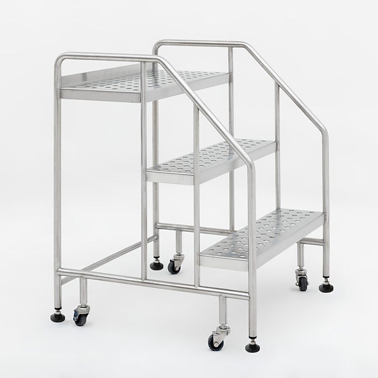 3 step mobile BioSafe® stainless steel ladders are ideal for hygienic environments | 2805-85B displayed
