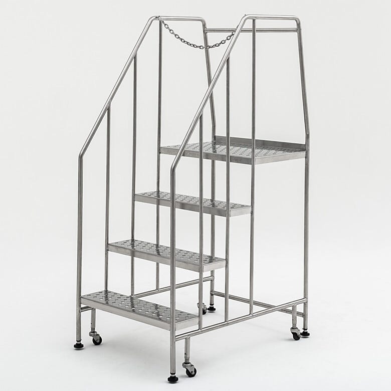 Terra’s BioSafe® 4 step ladder is designed with minimal crevices to simplify cleaning and limit particle buildup | 2805-86B displayed