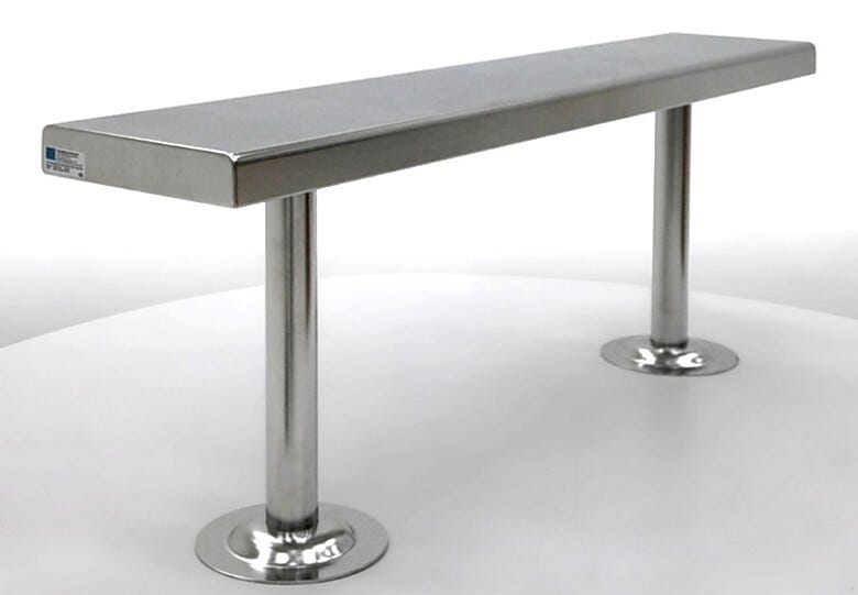 Solid Top Floor Mounted Stainless Steel Gowning Bench | 1530-15-2 displayed